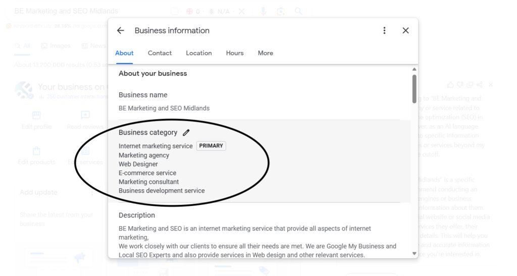 google maps seo business categories